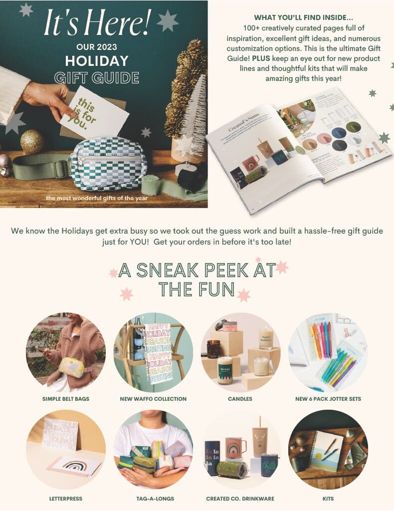 A page of the holiday catalog with photos and text.