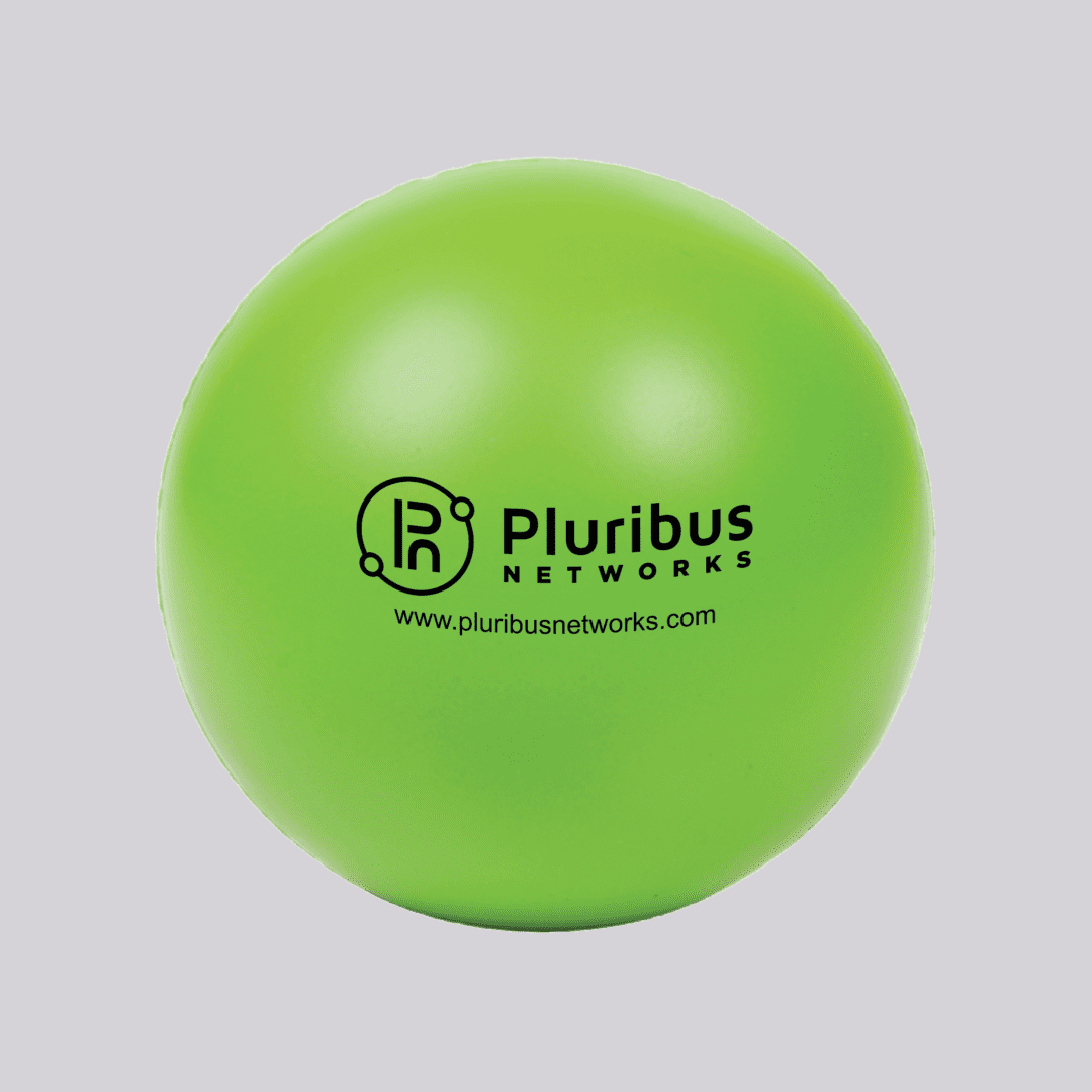 A green ball with the pluribus logo on it.