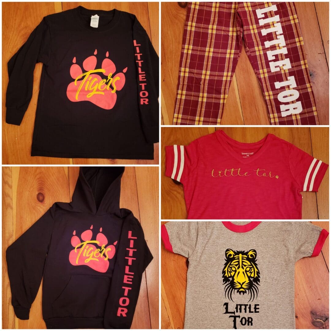 A collection of children 's clothing with the words " little tike " on them.